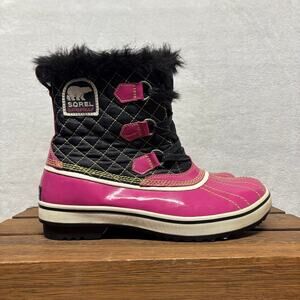 SOREL Torino Pink Patent Leather Waterproof Lace Up Snow Boots Size 10 Shearling